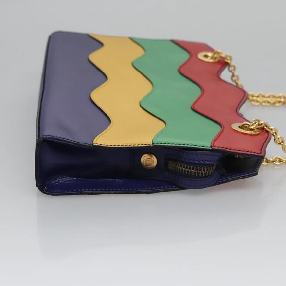 CELINE Chain Shoulder Bag Leather Multicolor Gold Auth BD096A - Picture 3 of 16